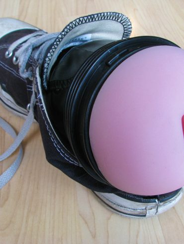 The shoe method of using a Fleshlight, tucked into the end.