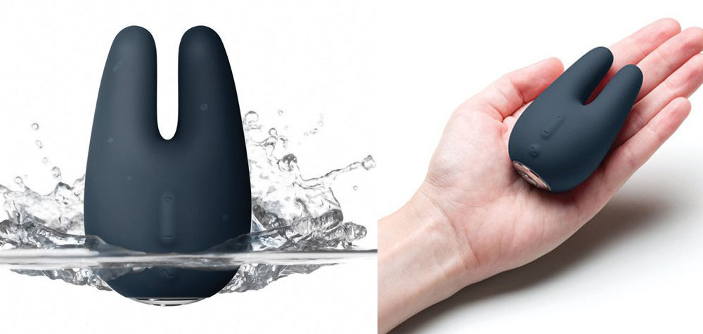 Jimmyjane Form 2 vibrator, with two prongs for stimulation.