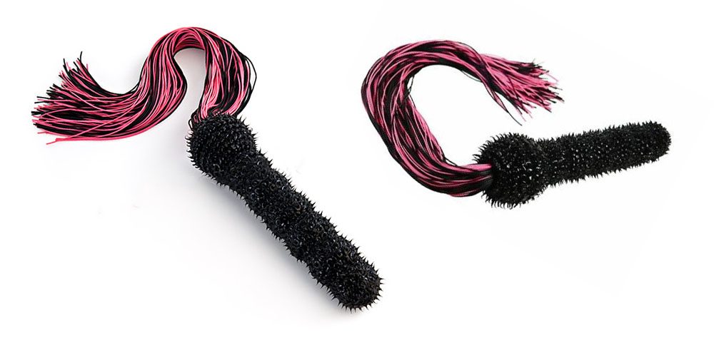 Joanna Angel's Whip Vibe, a horrific black spiked shaft with rubbery pink and black tails on the end.