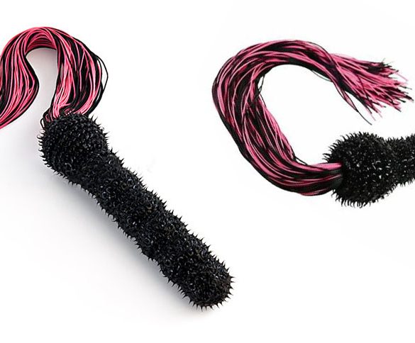 Joanna Angel's Whip Vibe, a horrific black spiked shaft with rubbery pink and black tails on the end.