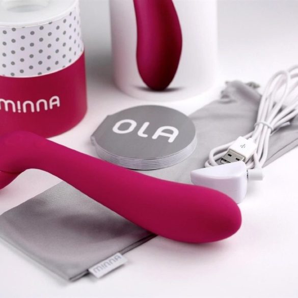 Minna Ola, a smooth slightly curved vibrator with a squeezable handle.
