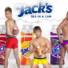 Three underwear-clad gay dudes advertising Jack's Soda Sex in a Can series.