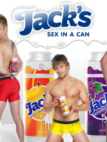 Three underwear-clad gay dudes advertising Jack's Soda Sex in a Can series.