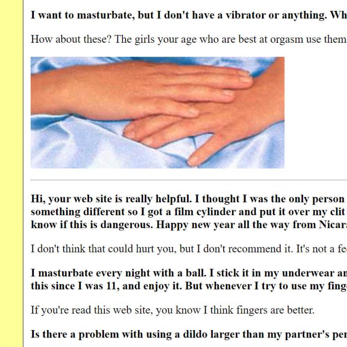 Screenshot of HealthyStrokes.com and its highly questionable sex ed advice.