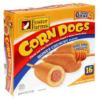 Box of Foster Farms frozen corn dogs.