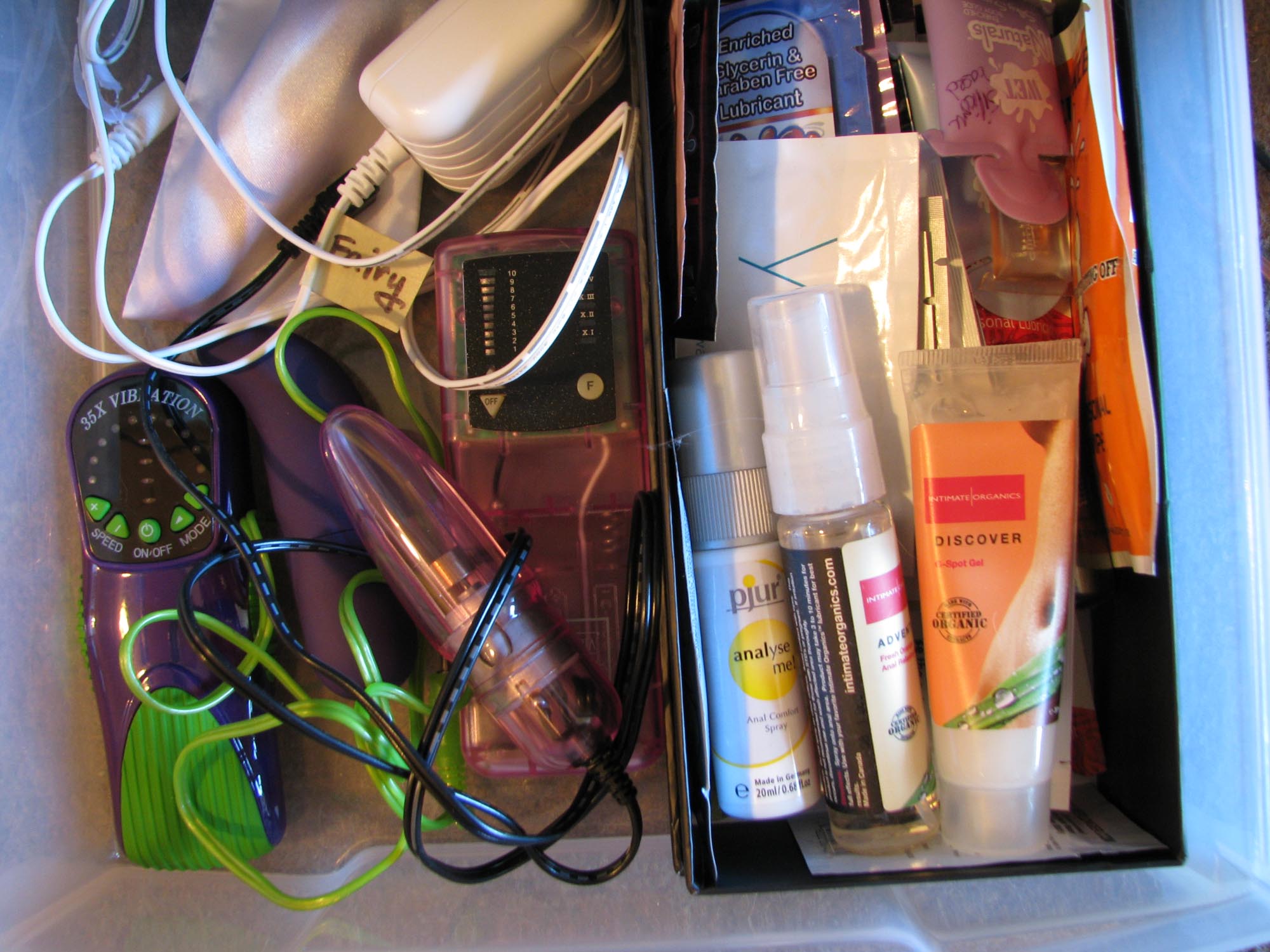 Drawer of bullets, cords, and lube.