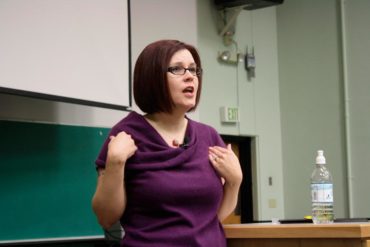 Tristan Taormino lecturing at a university. Strangely, the room seems not to have exploded the moment she opened her mouth?