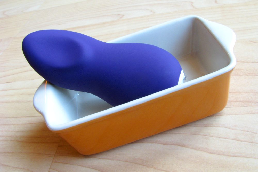 We-Vibe Touch hanging out in a tiny adorable casserole dish.