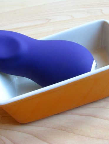 We-Vibe Touch hanging out in a tiny adorable casserole dish.