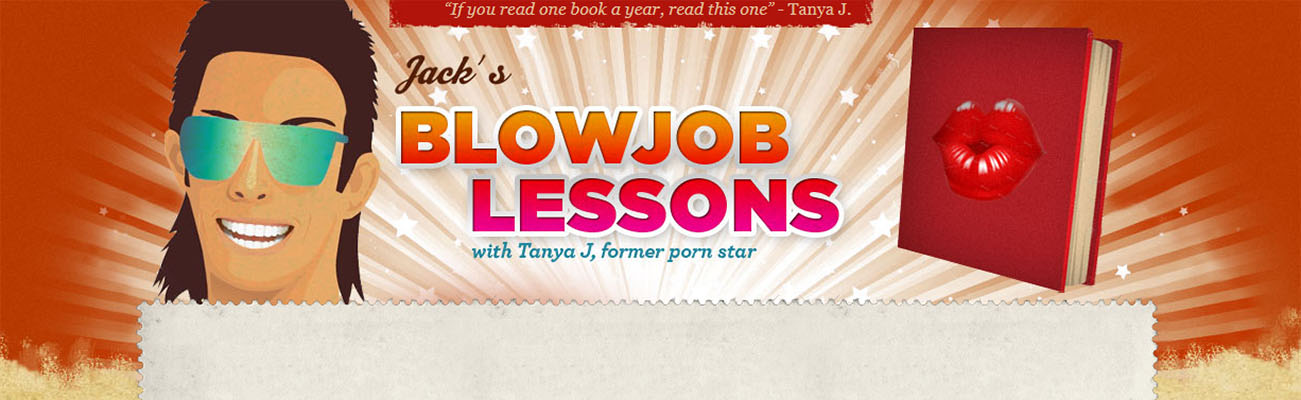 Banner for Jack's Blowjob Lessons site, featuring a cartoon dude with ...