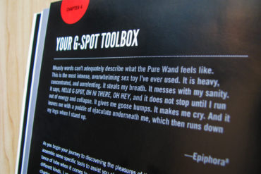 Close-up of my quote in the book, about squirting with the Pure Wand.