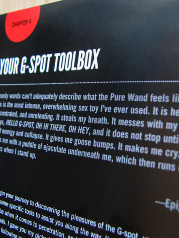 Close-up of my quote in the book, about squirting with the Pure Wand.