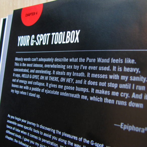 Close-up of my quote in the book, about squirting with the Pure Wand.