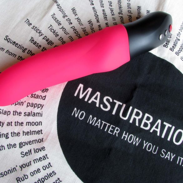Stronic Eins and the best ever tea towel, which reads "MASTURBATION: NO MATTER HOW YOU SAY IT" with a bunch of euphemisms in a circle around it.