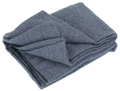 A folded up grey privacy blanket.