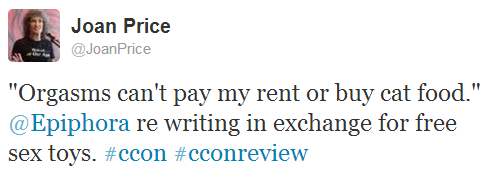 Tweet: "Orgasms can't pay my rent or buy cat food."