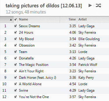 Taking pictures of dildos playlist.