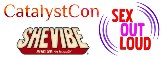 Various logos: CatalystCon, SheVibe, Sex Out Loud Radio