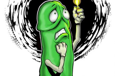 Drawing from SheVibe, of a green Mustang dildo trying to find its way in the dark.