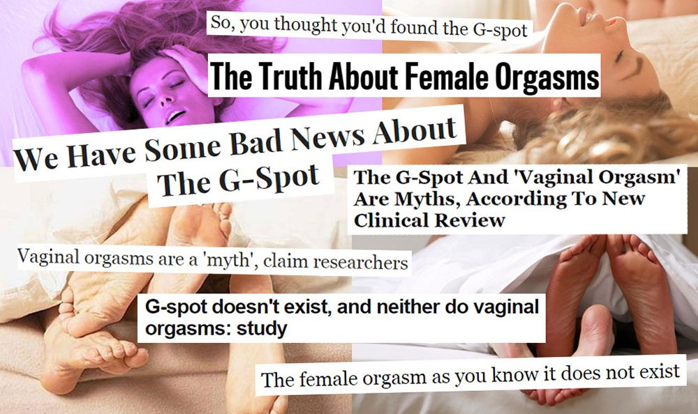 Scare-tactic G-spot headlines complete with stock photos of women and feet.