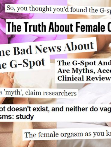 Scare-tactic G-spot headlines complete with stock photos of women and feet.