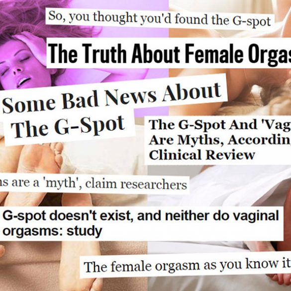 Scare-tactic G-spot headlines complete with stock photos of women and feet.
