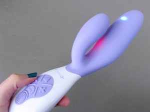 Afterglow PulseWave vibrator showing off its useless laser light energy.