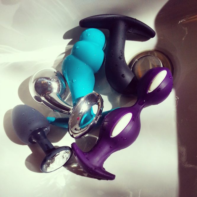 Jumble of butt plugs in my sink.