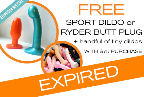 Free Sport or Ryder + handful of tiny dildos with $75 purchase at Tantus!