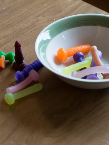 Tiny dildos in a bowl.