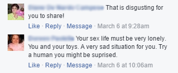 Butt plug haterz on Facebook, commenting such as "that is disgusting for you to share!"