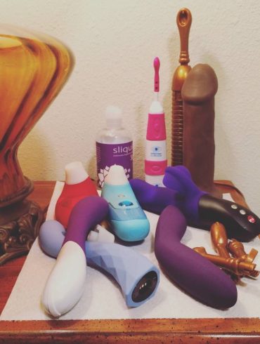 Bedside table set-up before jacking off at #dildoholiday.