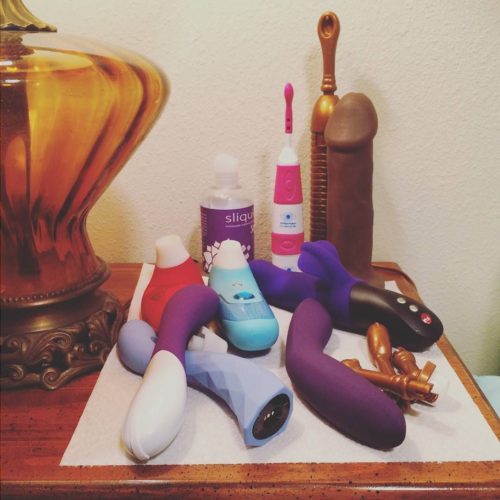 Bedside table set-up before jacking off at #dildoholiday.