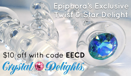 $10 off Epiphora's Exclusive Twist or Star Delight glass dildos at Crystal Delights