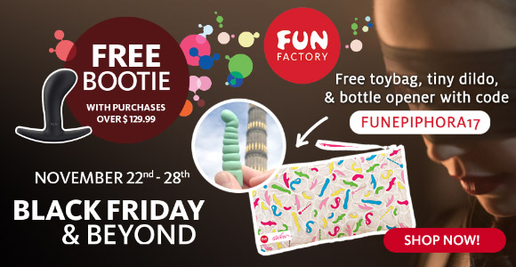 Free Bootie butt plug with orders $129.99+ at Fun Factory, plus free toybag, tiny dildo, and bottle opener!