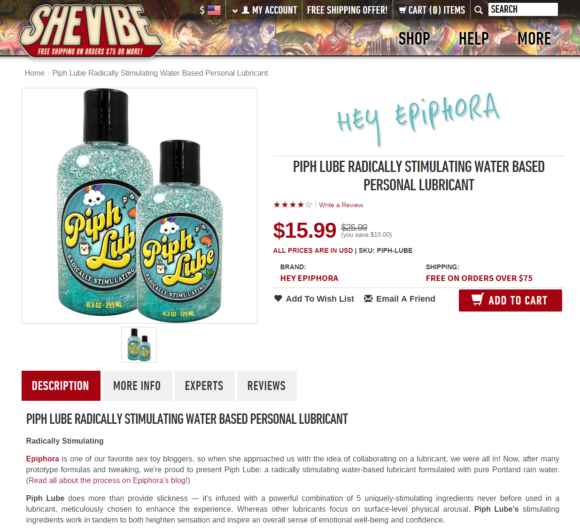 Piph Lube product page on SheVibe's site