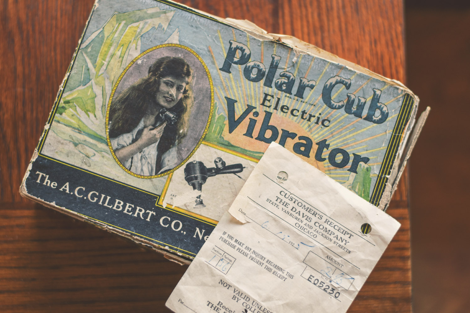 Box for the Polar Cub Electric Vibrator, with original receipt dated June 15th, 1925 in the amount of $2.95.