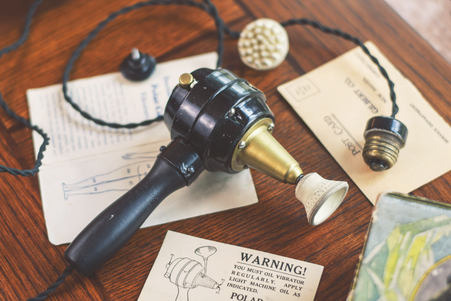 Polar Cub Electric Vibrator circa 1925, with notecard helpfully reminding m...