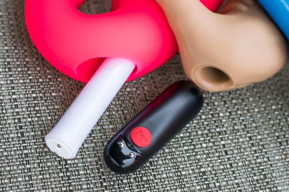 We-Vibe Tango and Fun Factory Bullet in strapless strap-on dildos.