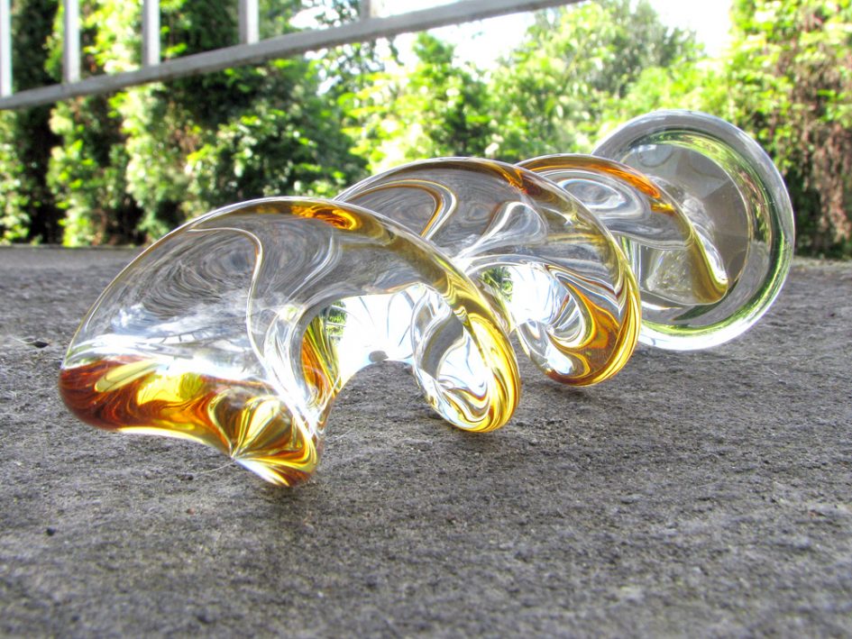 Crystal Delights Crystal Twist swirly glass dildo on my porch.