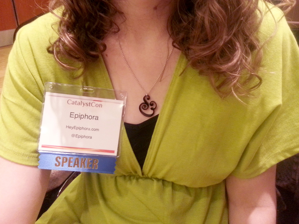 Me right before the opening keynote, being girly with a chartreuse dress and ampersand necklace.