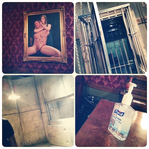 Kink.com Armory tour, including bottle of hand sanitizer and padded room.