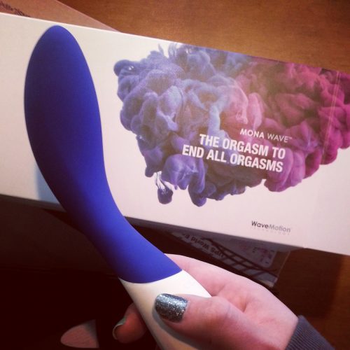 LELO Mona Wave rechargeable G-spot vibrator and packaging which reads "THE ORGASM TO END ALL ORGASMS"