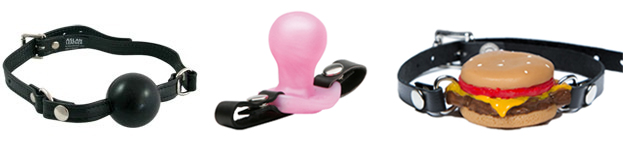 Ball gags from Aslan, Tantus, and Gorge Ohwell (Cheeseburger)