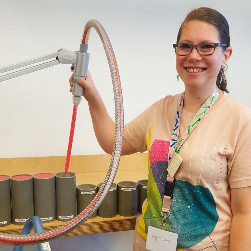 Epiphora making a dildo at Fun Factory in Bremen, Germany, pouring the silicone.