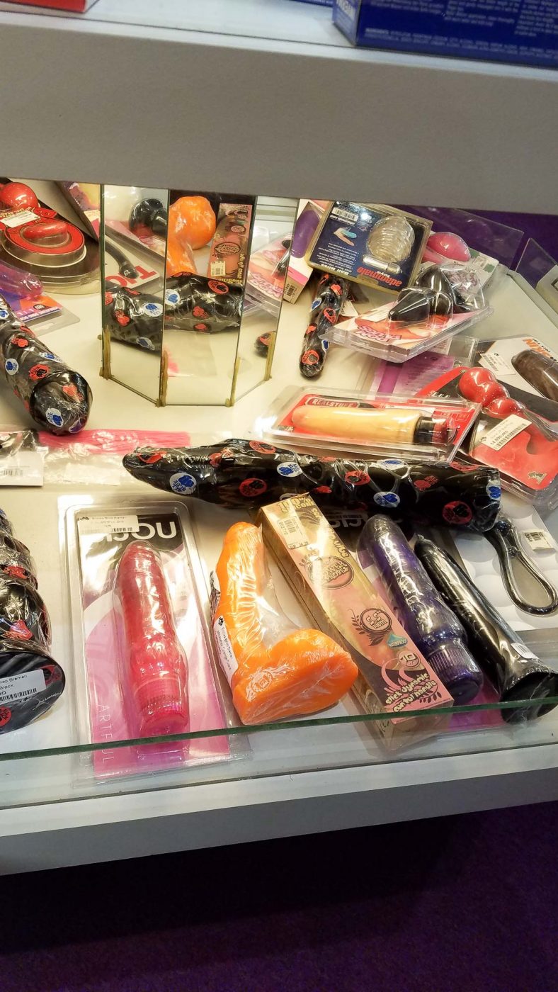 Shrink-wrapped sex toys at Erotika-Shop in Bremen, Germany.