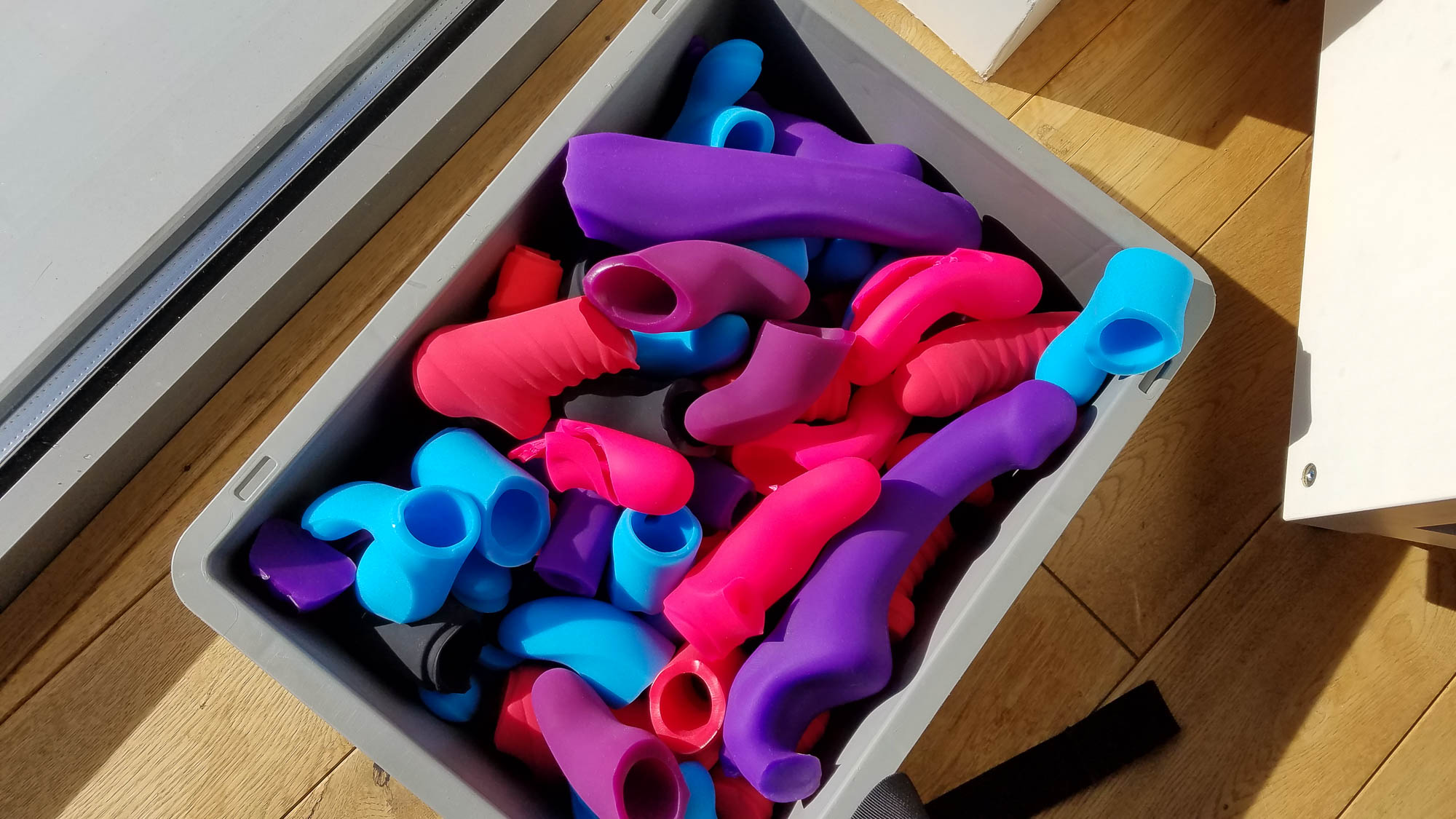Silicone scraps from old vibrators at sex toy manufacturer Fun Factory in Bremen, Germany.