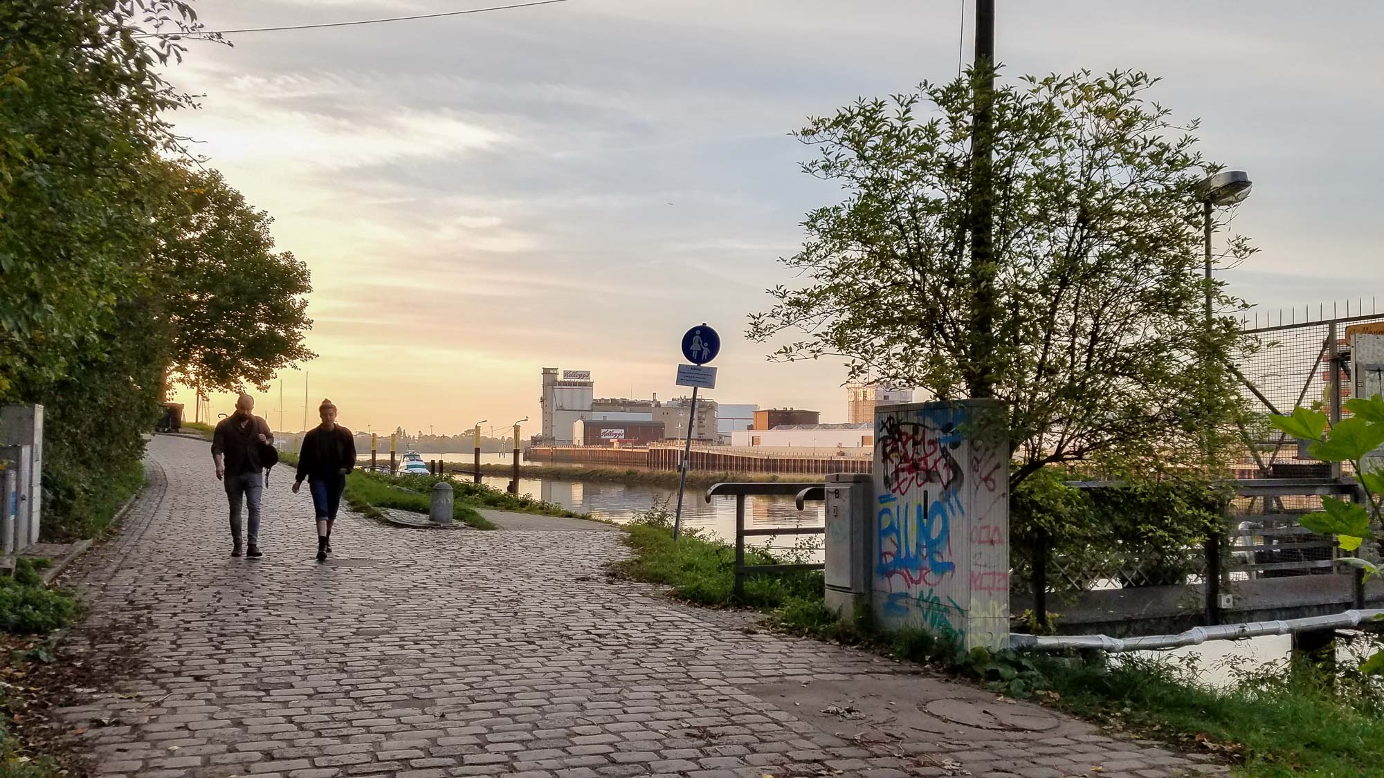 The walk back from Fun Factory in Bremen, Germany, along the Weser River.