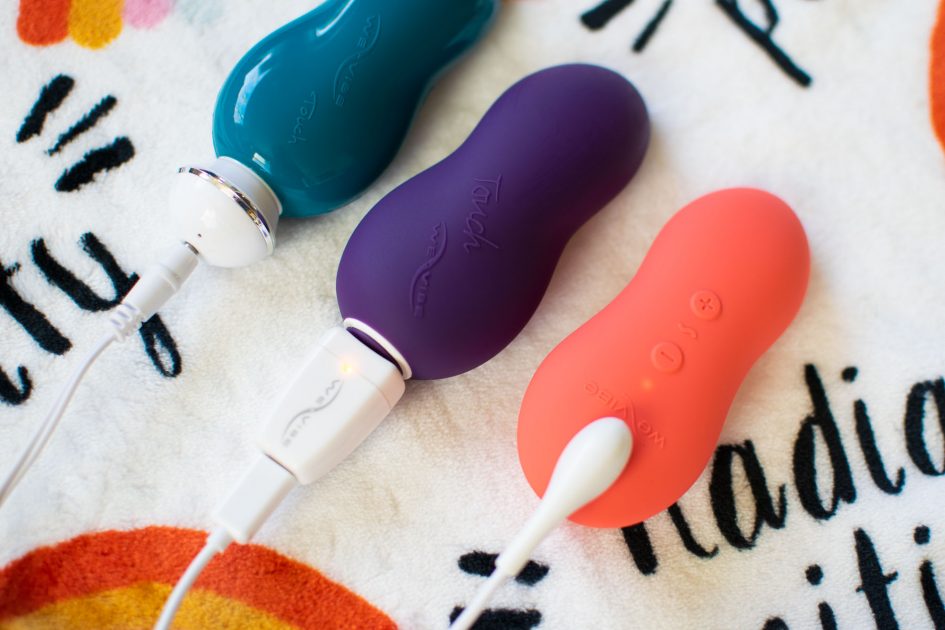 The evolution of the We-VIbe Touch and its charging cord.